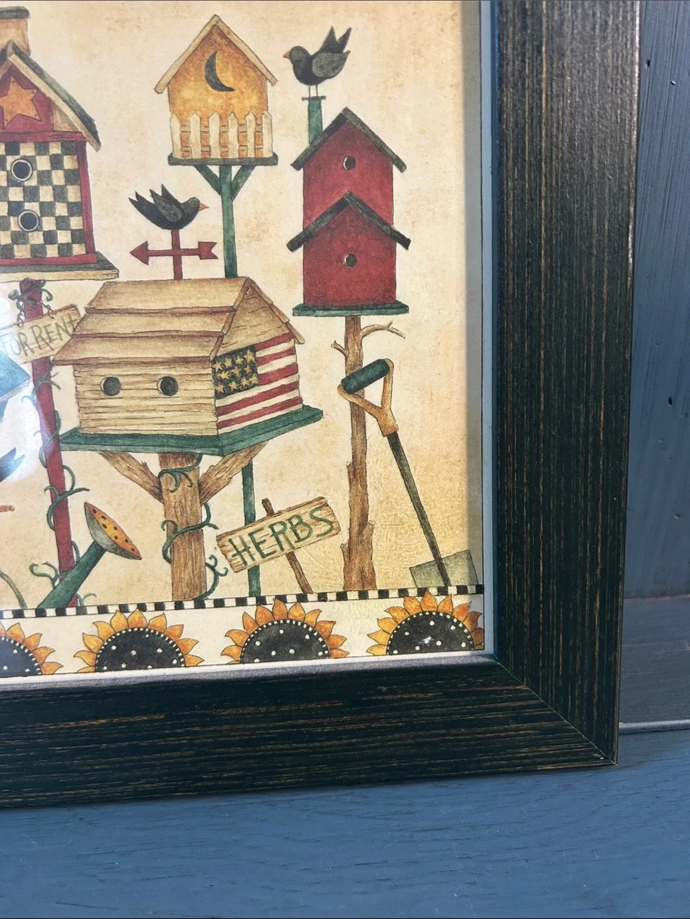 Vintage Rustic Birdhouse Wall Art in Black Frame by Debbie Mumm | 10 x 10”